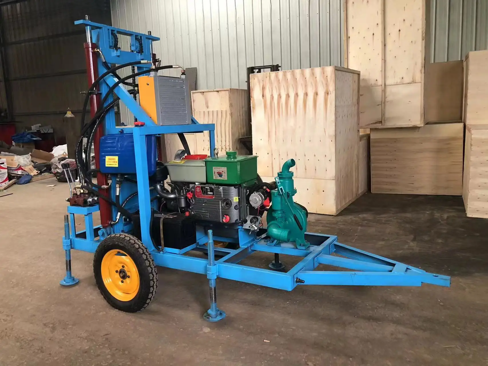 22HP 150m Water Well Drilling Machine Borehole Rig Diesel Engine Hydraulic Wheel Type for Domestic Water Source