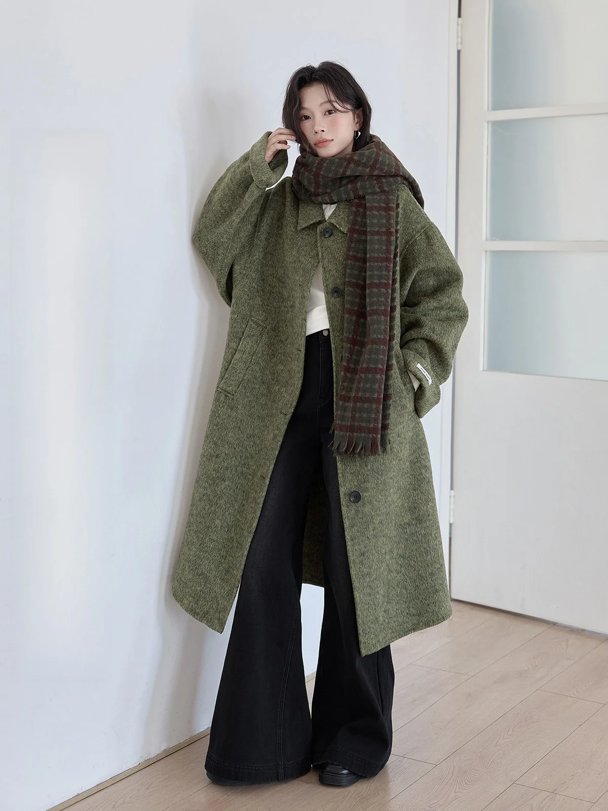 

Double-Sided Woolen Coat for Women Ele Versatile Sli HUIXI Commute Korean Sle Long Sve Button Detail Winter New ...