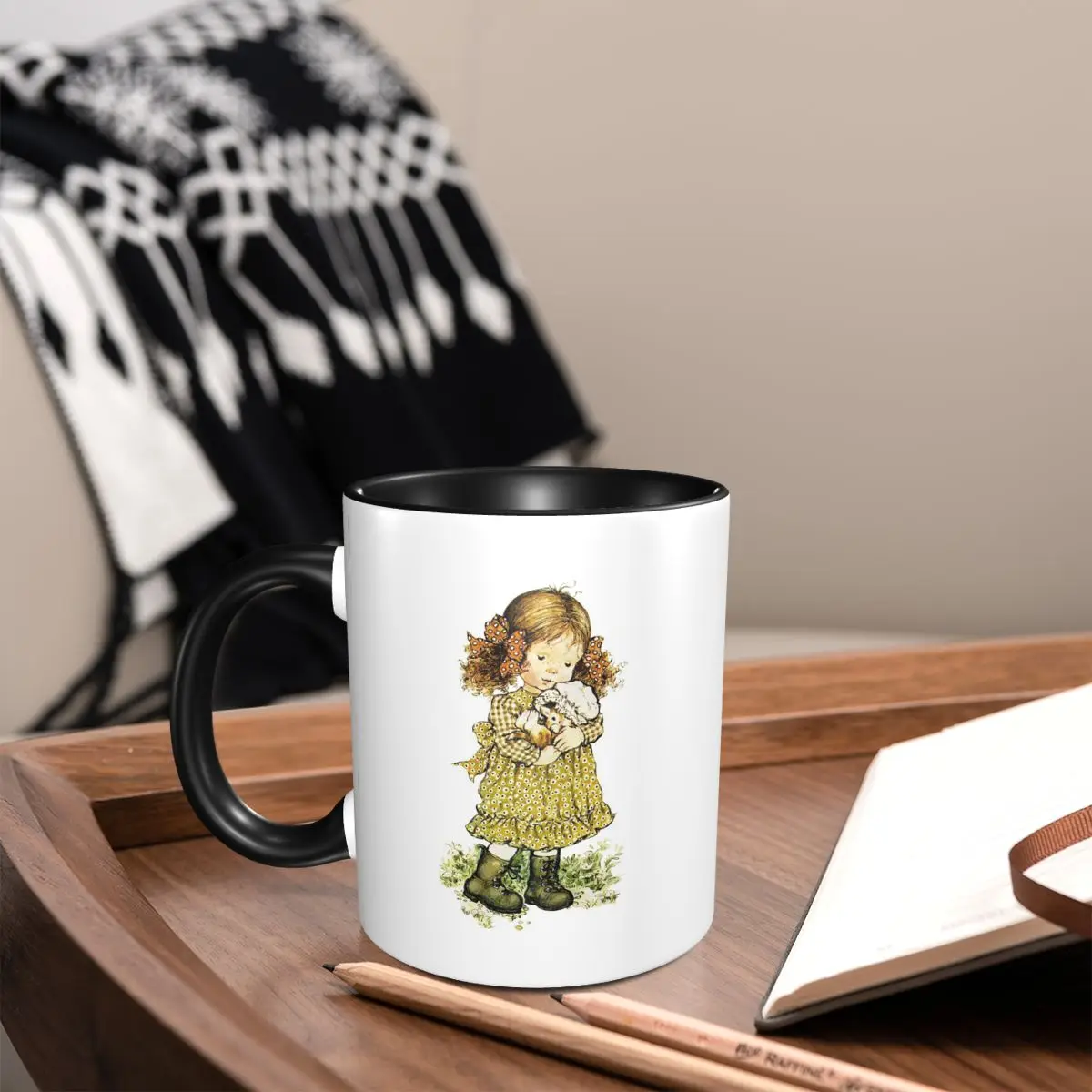 Cartoon Sarah Kay With Kitten Mug Funny Ceramic Coffee Cups Tea Mugs Milk Cup Drinkware Gift for Woman Man