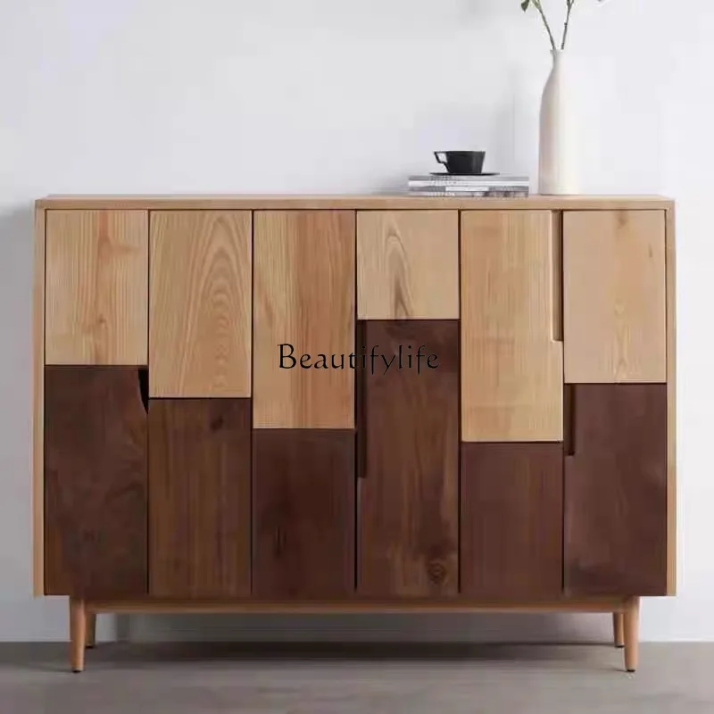 

North American black walnut wabi wind dining side cabinet entrance bedroom storage cabinet pure solid wood