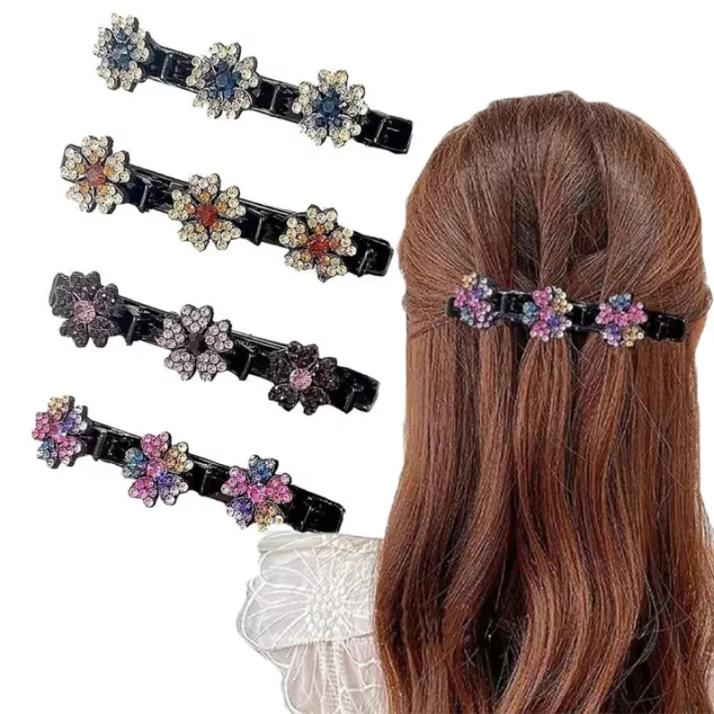 

1pc Flower Headwear Double Layer Hairpins Hair Clips Rhinestone Buttons Bands Clip Korean Style Acryli Crystal Flowers Hair Clip