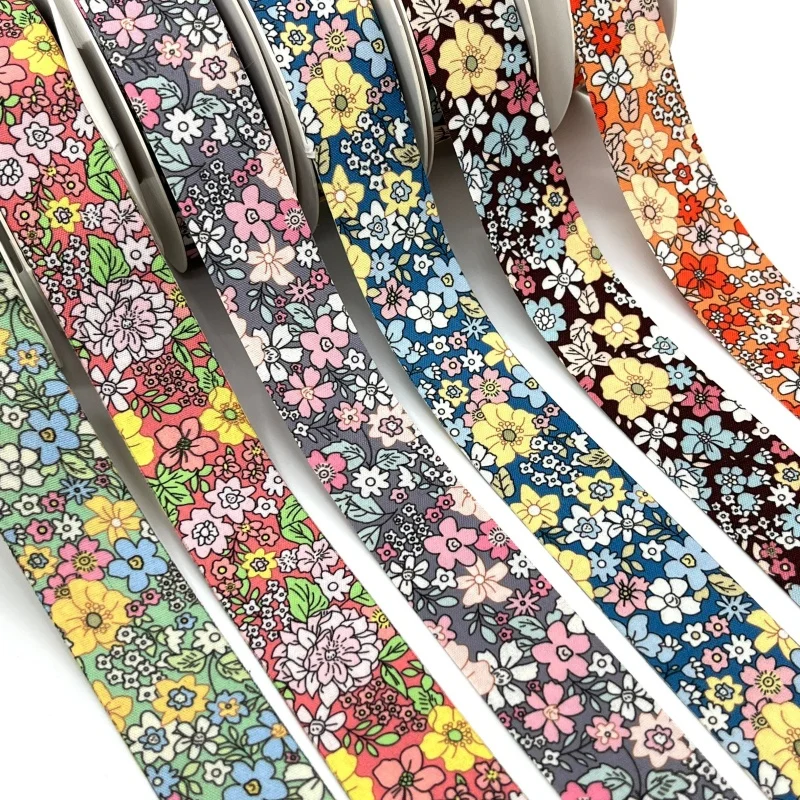 Double Face Floral Printed Fabrics Ribbon 2.5-4cm 3Yards For Handmade DIY Craft Bows Scrapbook Easter Wedding Deco Gift Packing