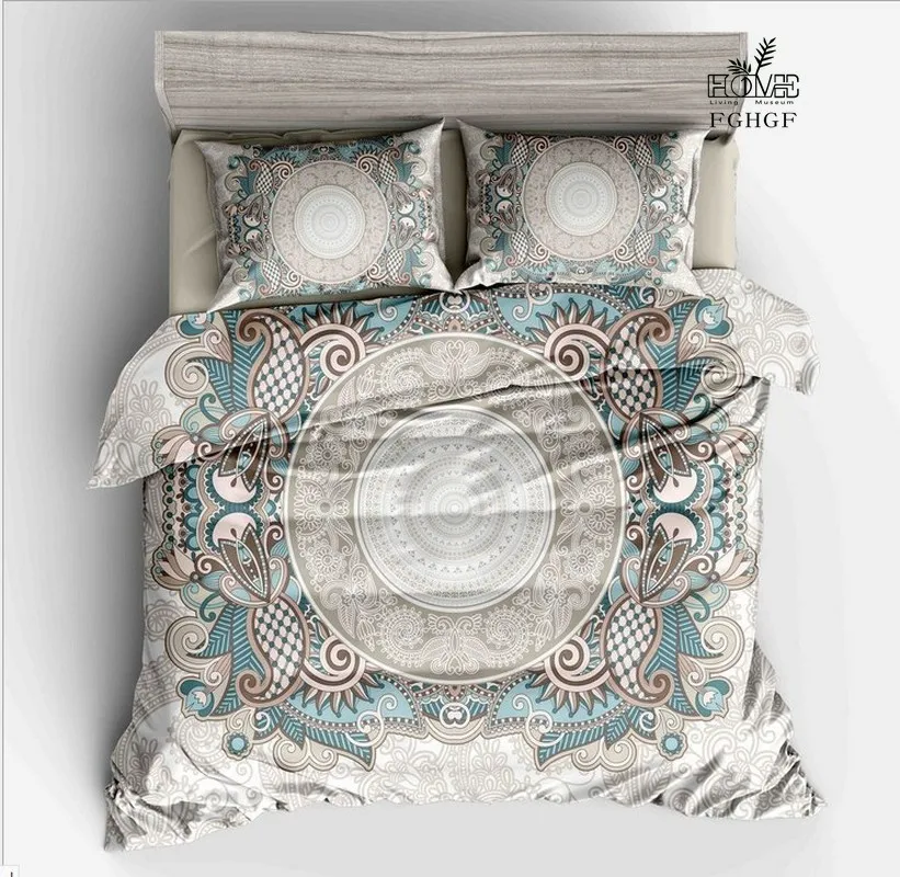 Fanaijia 3pcs Bohemian Bedding Set queen size Mandala feather Print Duvet Cover set with pillowcase AU king Bed bedline