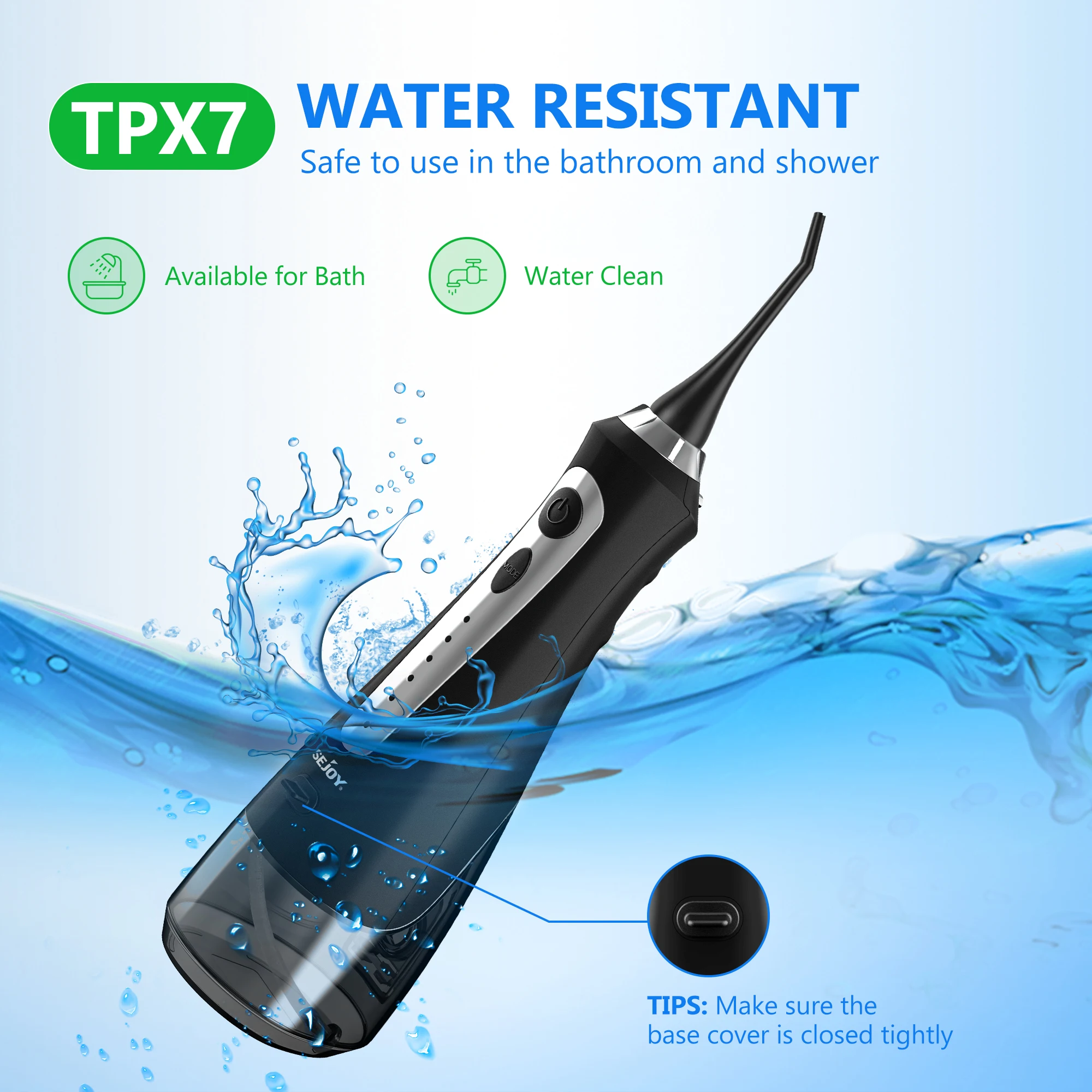 Sejoy Portable Electric Water Flosser Oral Irrigator Dental Teeth Whitening strips 230ML Tank 5 Modes 5 Jet Tips For Home Travel gallery 6