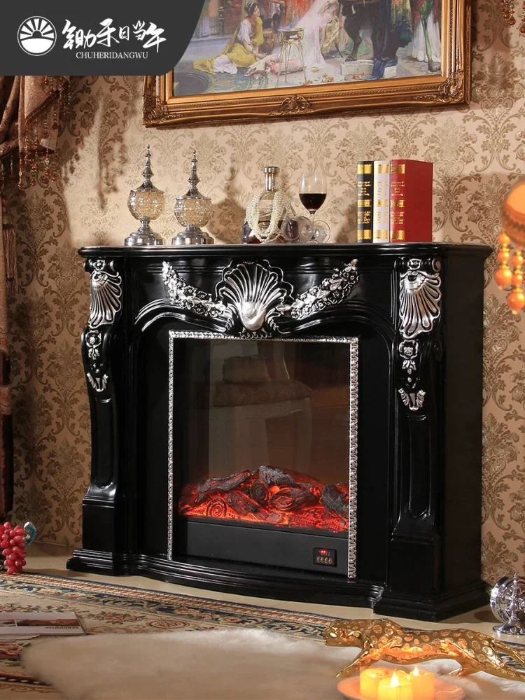 XL Simulation Fireplace Core French Retro Living Room Electronic Fireplace Curio Cabinet