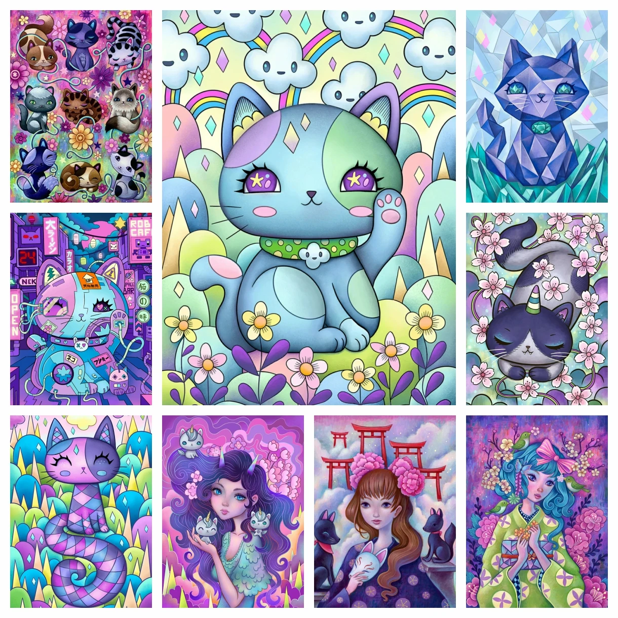 DIY 5d Diamant Kunst Malerei Kit Tier Katze Fantasie Cartoon Mädchen Stickerei handgemachte Mosaik Set Kreuz stich Wohnkultur Geschenk