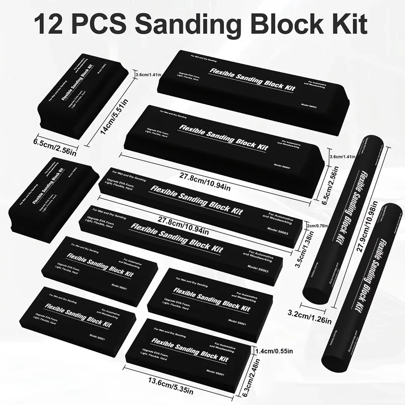 12PCS Sanding Block Kit Flexible EVA Foam Wet or Dry Autobody Hand Sanding Blocks Kit for Automotive Car Wood Bodywork