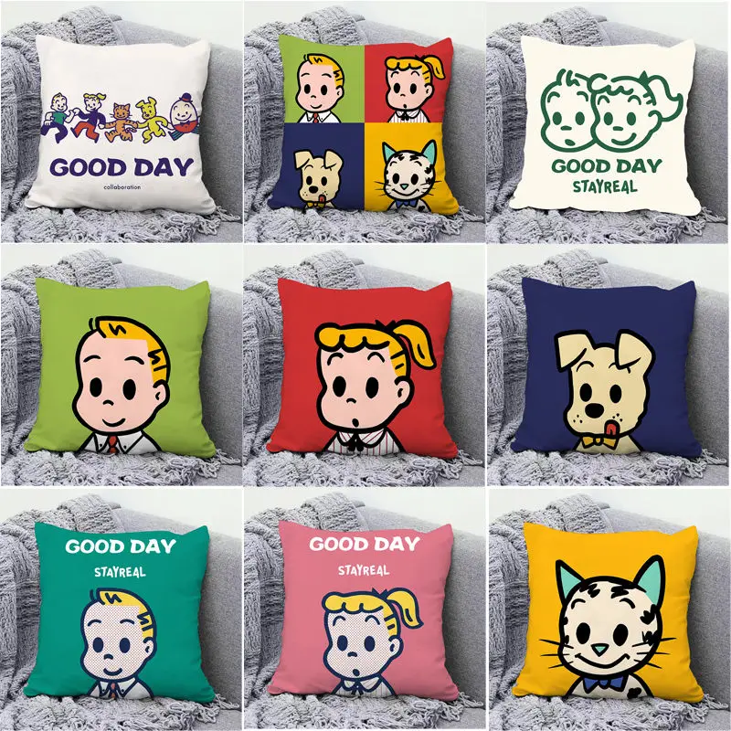 

Cute Girl Boy Pillowcase Good Day Pillows Case Decor Home Kids Child Bed Sofa Bedroom Living Room Decoration Pillow Covers 45x45