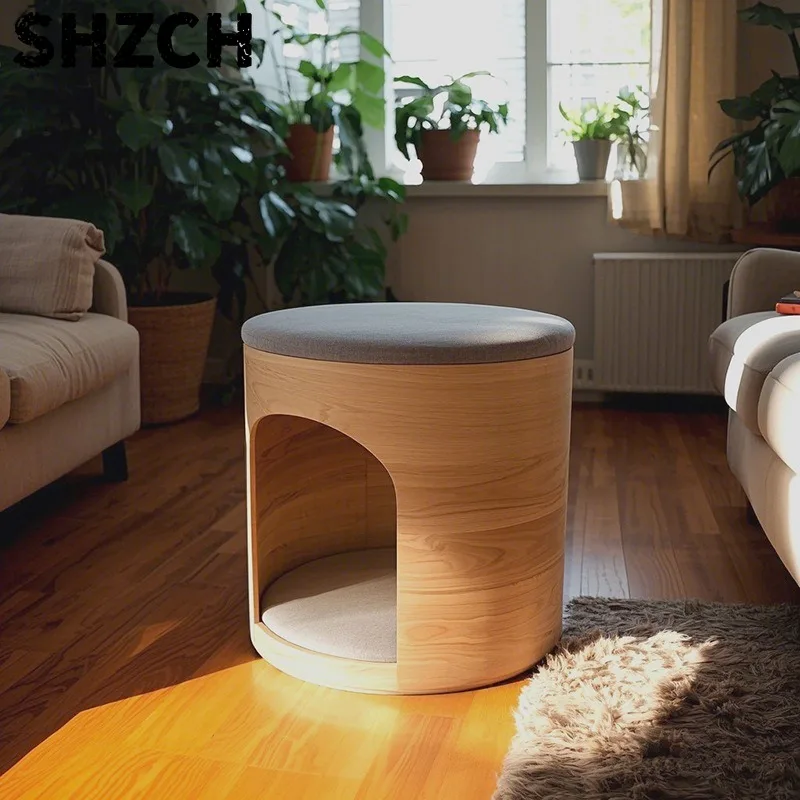 Solid wood cat nest stool integrated sitting stool cat stool nest human pet dual purpose pet