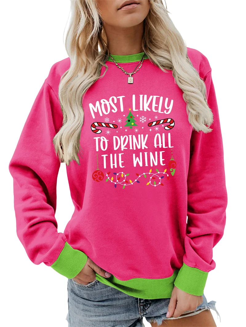 New autumn and winter cotton most likely to drink all the wine simple and comfortable sports women's crew-neck hoodie