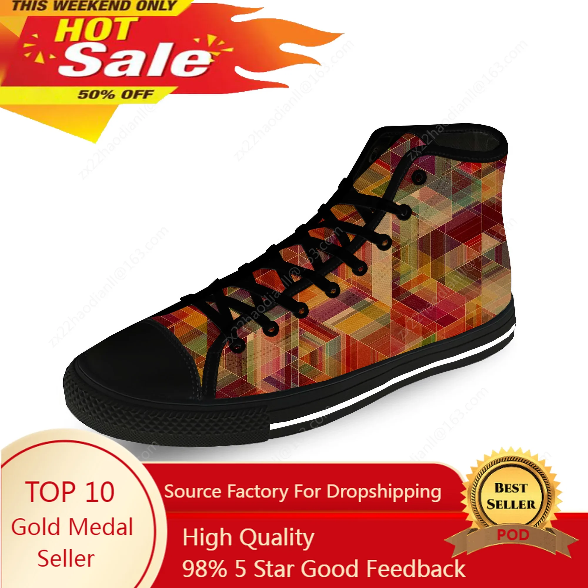 

Multicolor Geometry Color Casual Cloth Fashion 3D Print High Top Canvas Shoes Men Women Lightweight Breathable Sneakers
