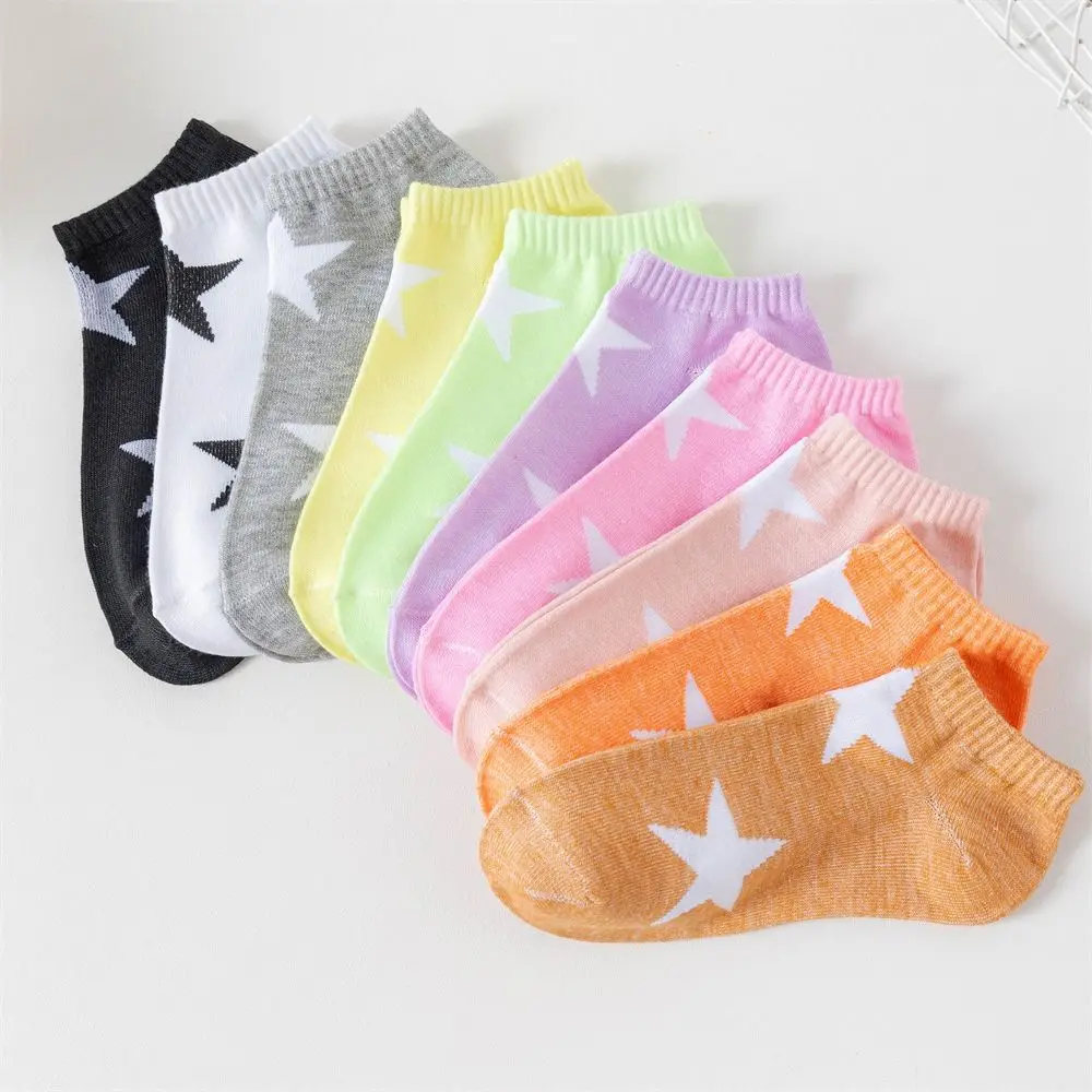 

10Pairs Sweet Summer Y2K Star Short Socks Breathable Elastic Invisible Socks Cotton Hosiery Boat Socks Girl