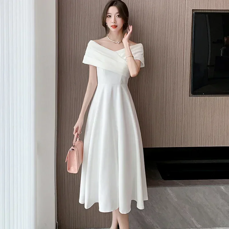 2025 Red Bodycon Luxury Party Evening Dress White Dresses for Women Classy Summer Short Sleeve V-Neck Blackless Sexy Long Dress