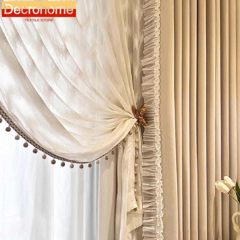 

New Cream Extremely Cotton Thickened Chenille Blackout Curtains for Living Room Bedroom Floor-to-ceiling Windows Balcony Custom