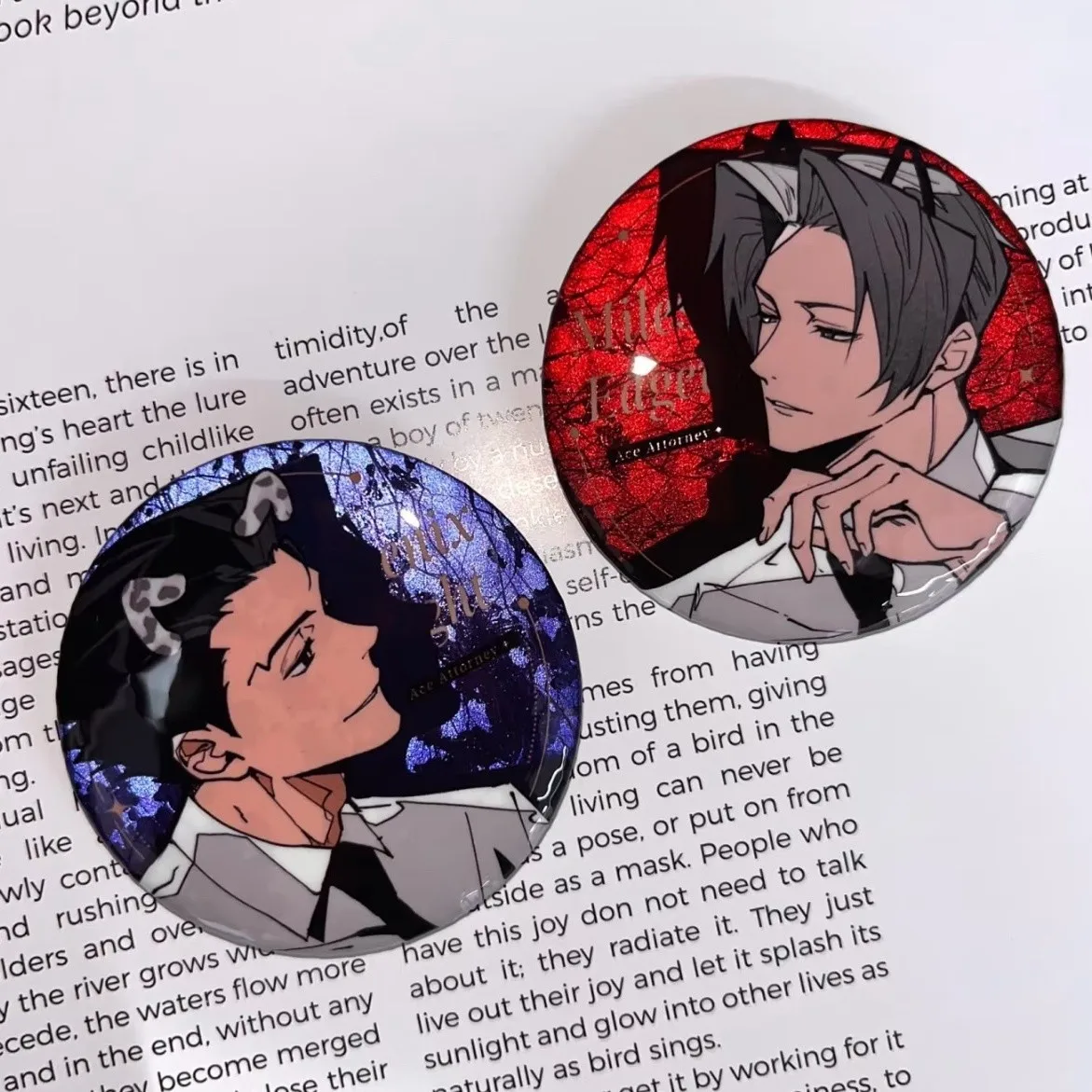 Gyakuten Saiban serrure yeux Badge rond Naruhodou Ryuichi Mitsurugi Reiji broches Ace avocat Anime marchandises Collection sac accessoires