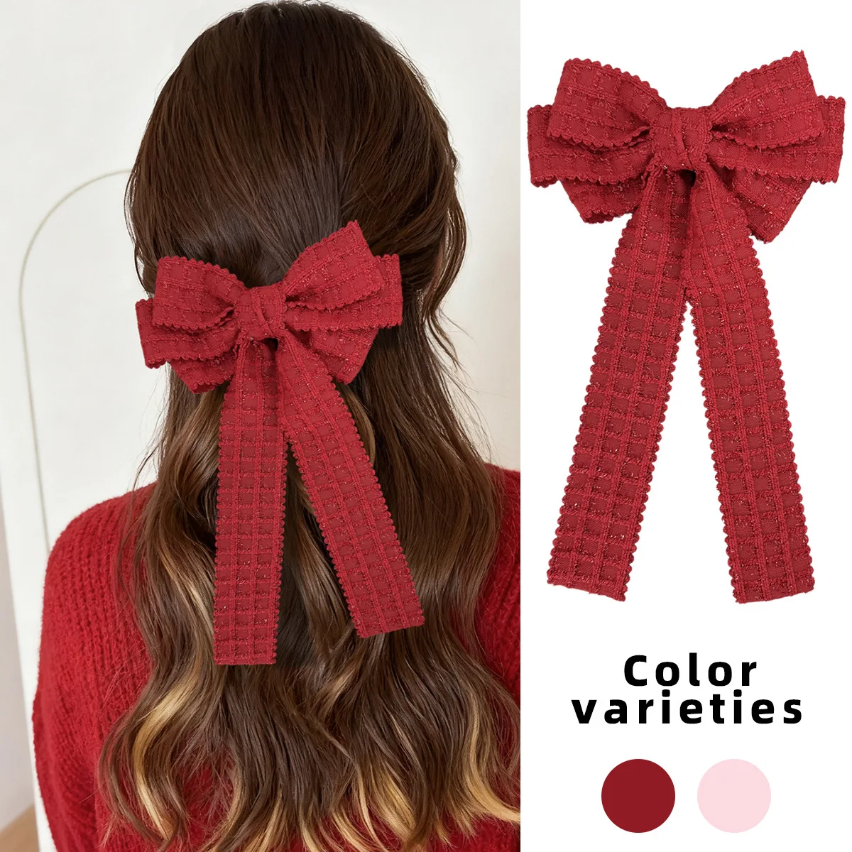 24pc-retro-long-tassel-hair-clips-check-ribbon-bow-side-hairgrips-for-women-and-girls-bulk-long-tail-headwear-hair-accessories