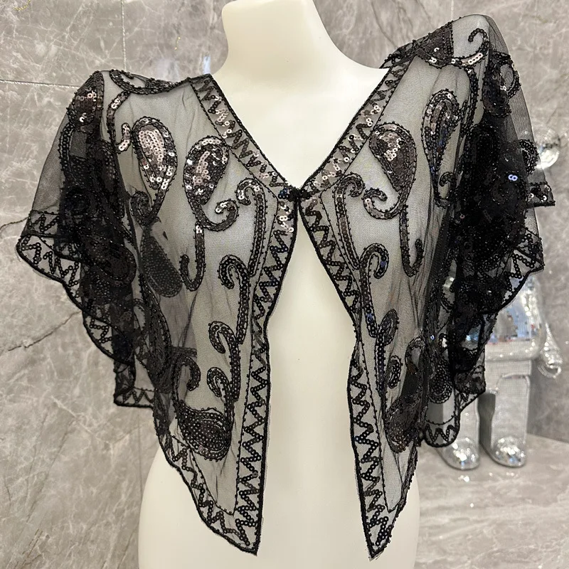 1920 년대 여성 세트 스팽글 숄 이브닝 플래퍼 드레스 케이프 페르시 스팽글 수제 드레스 액세서리 여성용 새로운 유행