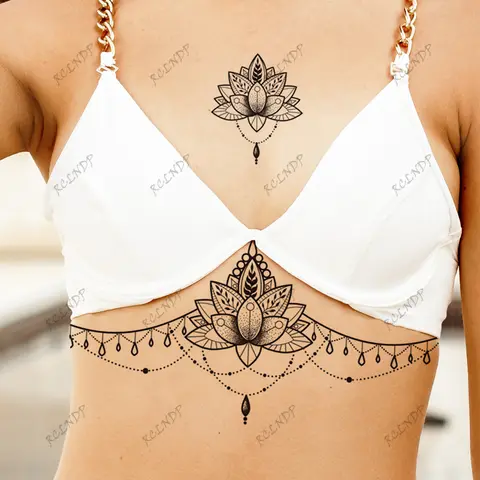Waterdichte tijdelijke tattoo sticker bloem geometrische patronen nep tattoo flash tattoo borst tattoo voor meisje vrouwen