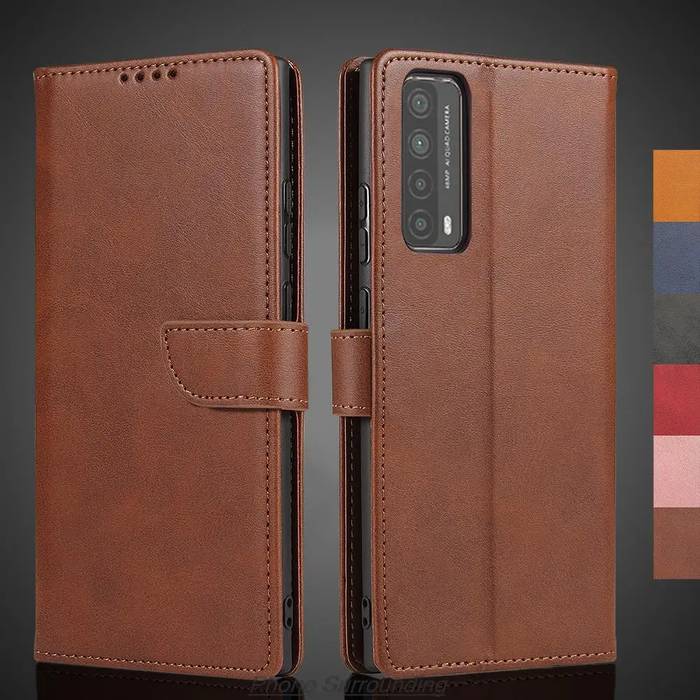 Y7A Case Pu Leather Wallet Flip Case for Huawei Y7A / P Smart 2021 Retro Cover Protective Holster Fundas Coque with Lanyard