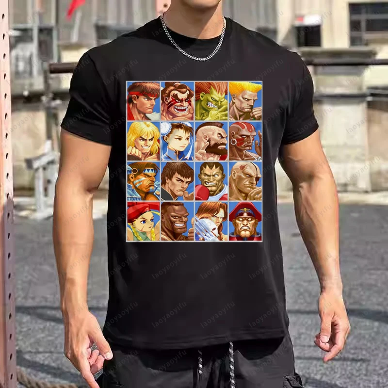 

Street Fighter Human Portrait Graphic Printed Vintage T-shirt Classics Fighting Technology Game Casual Fashion Loose Man T Shirt