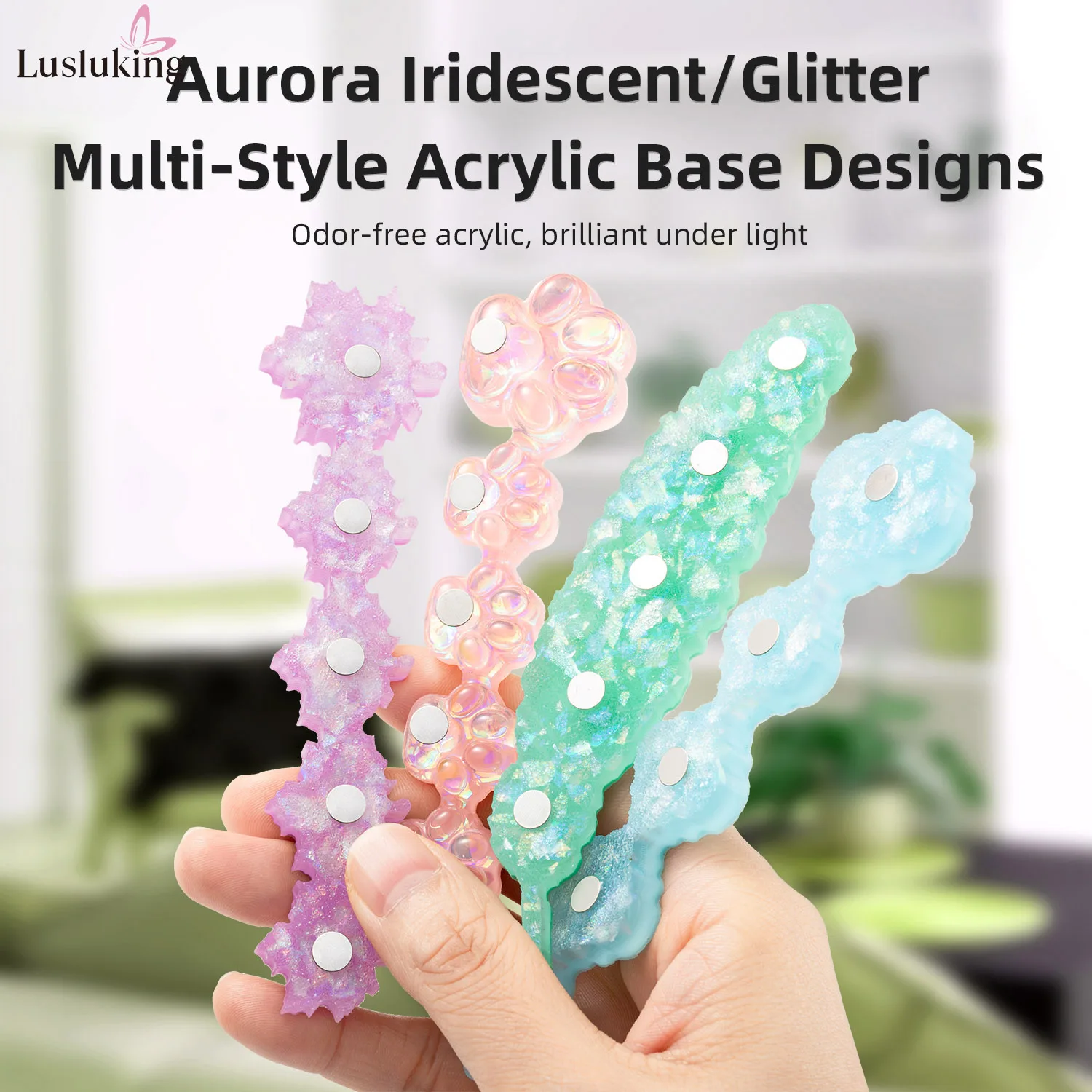 Magnetic Nail Holder 5Pcs Acrylic Set Aurora Glitter Tool for Press-On Nail Practice Display Stand Nail Art Supplies Photo Prop