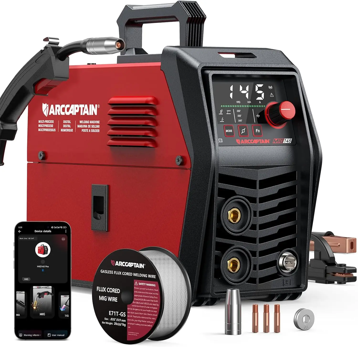 

145A Flux Core MIG Welder 120V, 3 in 1 Welding Machine with Synergy, Portable, APP Control for Home DIY