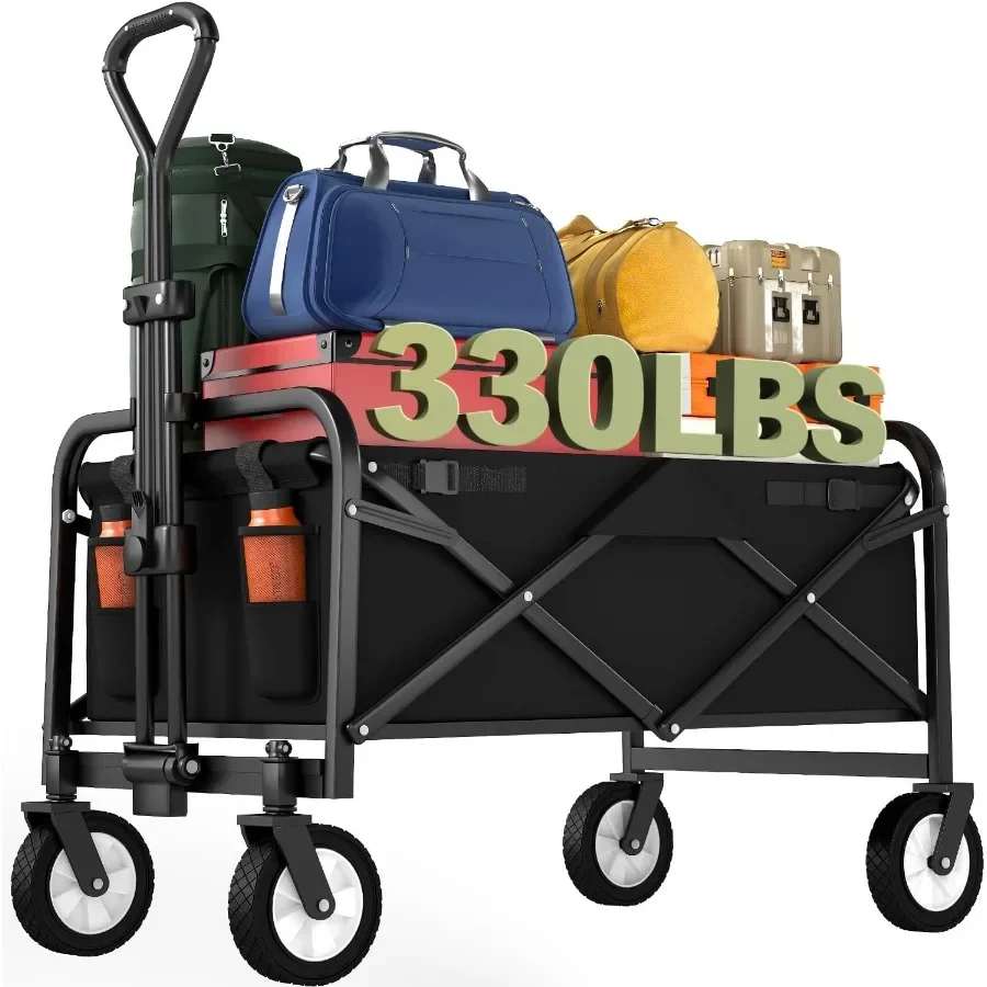 

Collapsible Folding Wagon Garden Cart Beach Wagon Grocery Wagon All-Terrain Wheels Garden Grocery Wagon Black
