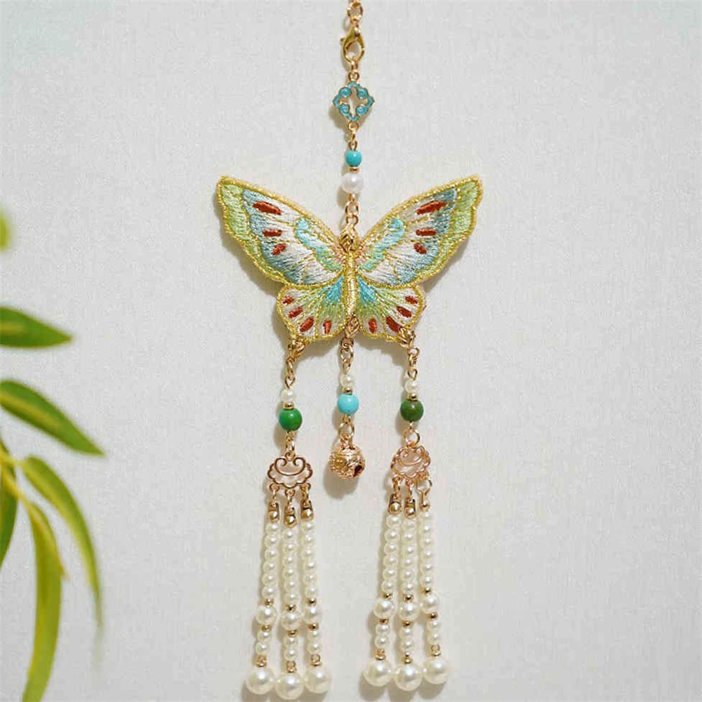 중국어 골동품 Cheongsam Hanfu 수 놓은 꽃 나비 매달려 술 펜던트 소녀 귀여운 Qipao 금지 단계 누르면 옷깃