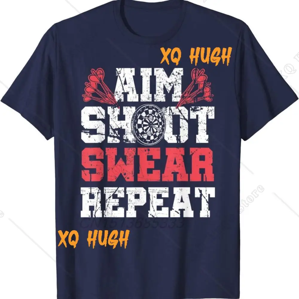 Aim Shoot Swear Repeat Retro Men Darts Enthusiast Sports Cotton T-shirts Darts Player Death Skeleton Dartboard Arrow Man TShirts