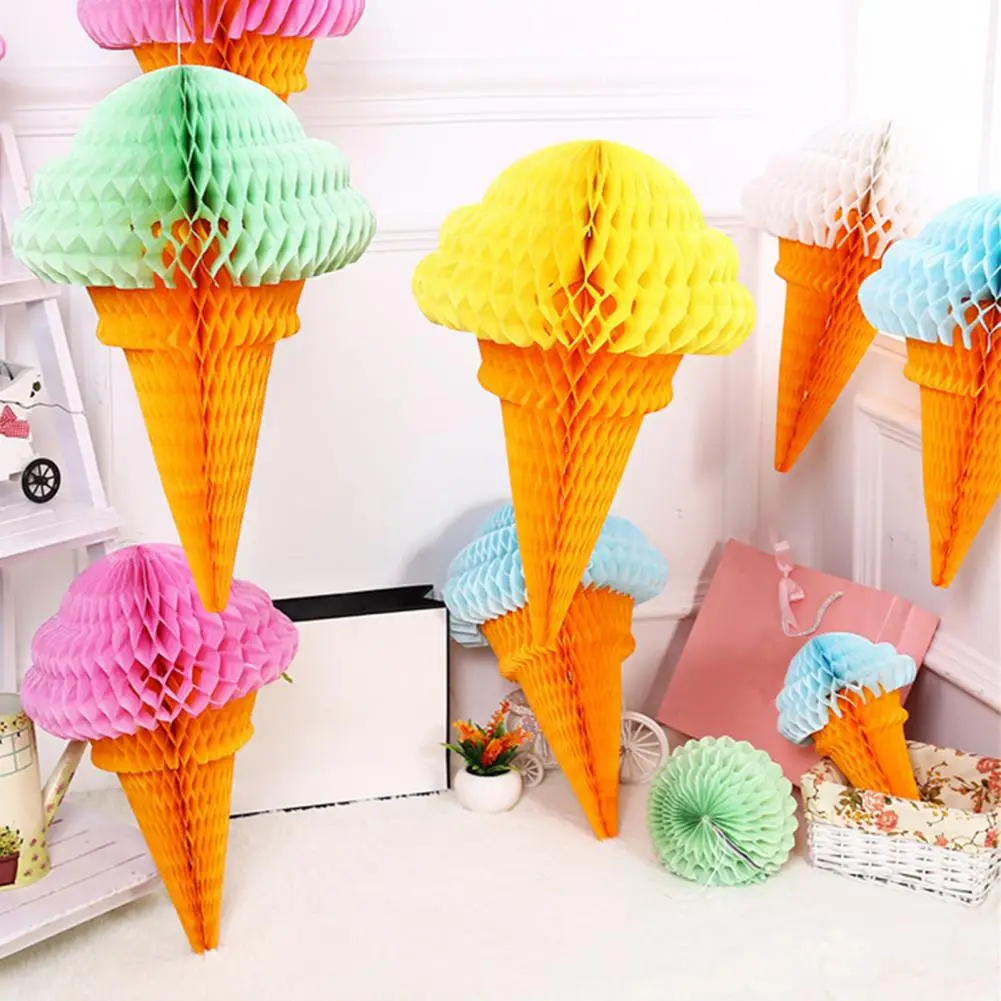 Reusable Paper Ice Cream Decorative Honeycomb Ice Cream Ball Foldable Birthday Baby Shower Party Supplies