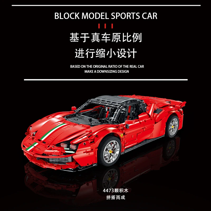 New 1:8 With Motor 022001-1 4473Pcs High-Tech Moc Super Sport Racing SF90 Car Model Building Block Bricks Toys Chirismas Gifts