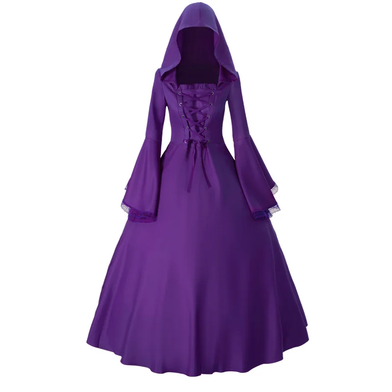 Halloween New Women's Fashion Vintage Celtic Long Sleeve Medieval Dress Floor Length Renaissance Gothic Cosplay Costume