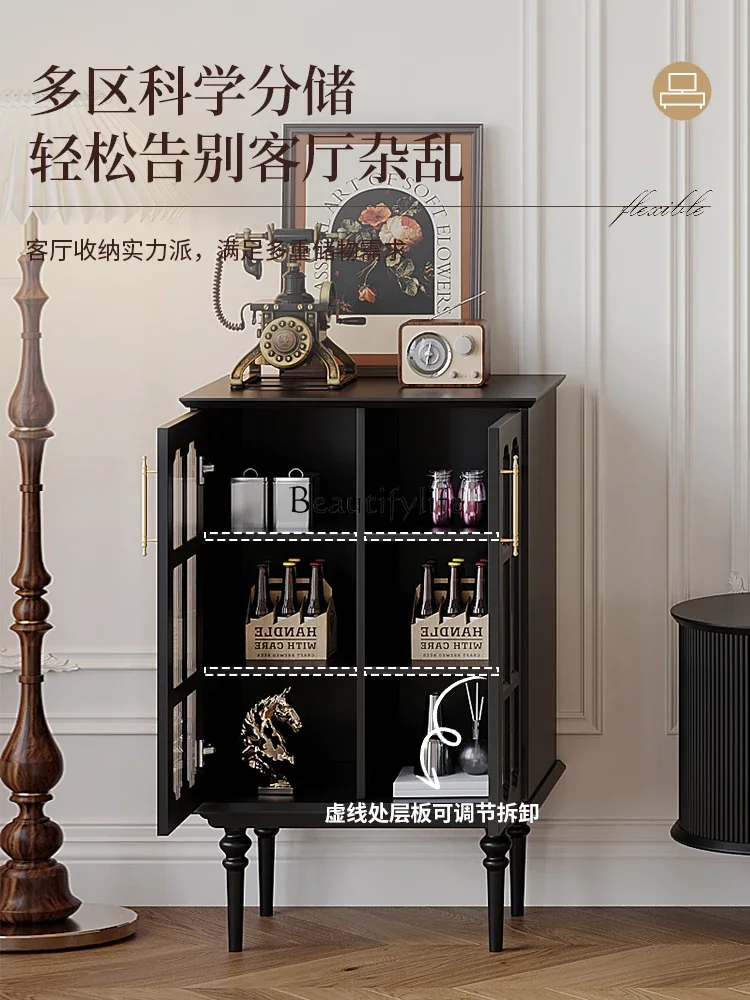 X4 American retro dining side cabinet, living room black highend solid wood storage highedge wine cabinet