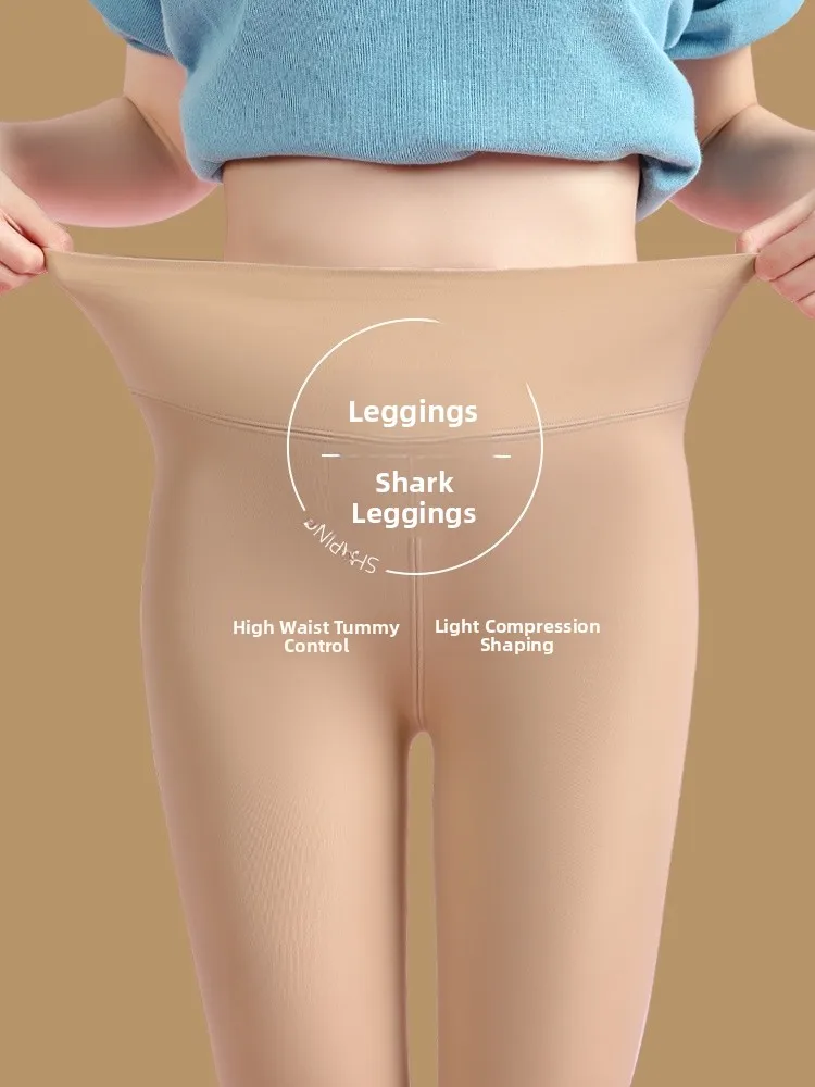Women's Shark Skin Leggings Skin Color Yoga Pants Thin Nine Points Base Layer Pants Autumn Wear Outerwear Fashionable Trousers