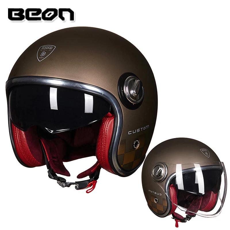 BEON-Casco de Moto B-108A, visera retro de cara abierta, Vintage, para Scooter, tienda oficial, 3/4