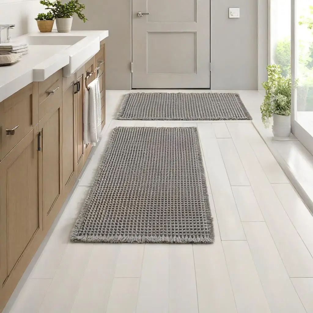 

Solid-Color Waffle-Weave Bath Mat Bathroom Door Mat Anti-slip Foot Mats Water-absorbent,Quick-drying Floor Towel Anti-slip Rug
