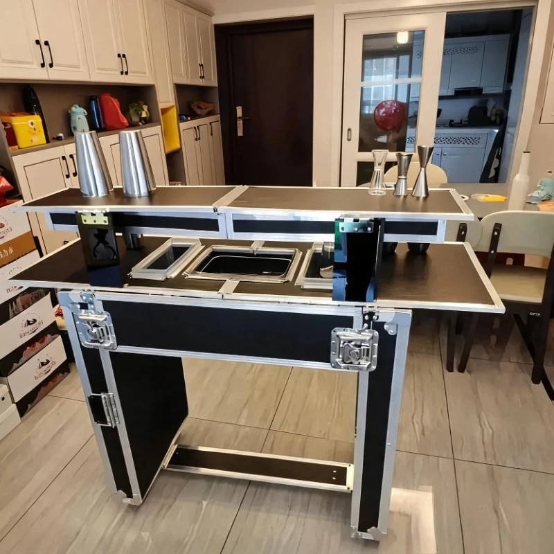 Bar Cabinet Commercial Grade Portable Bar Mobile Bartender Station for Events Trolley Mobile Assembly Bar Flight Case Table