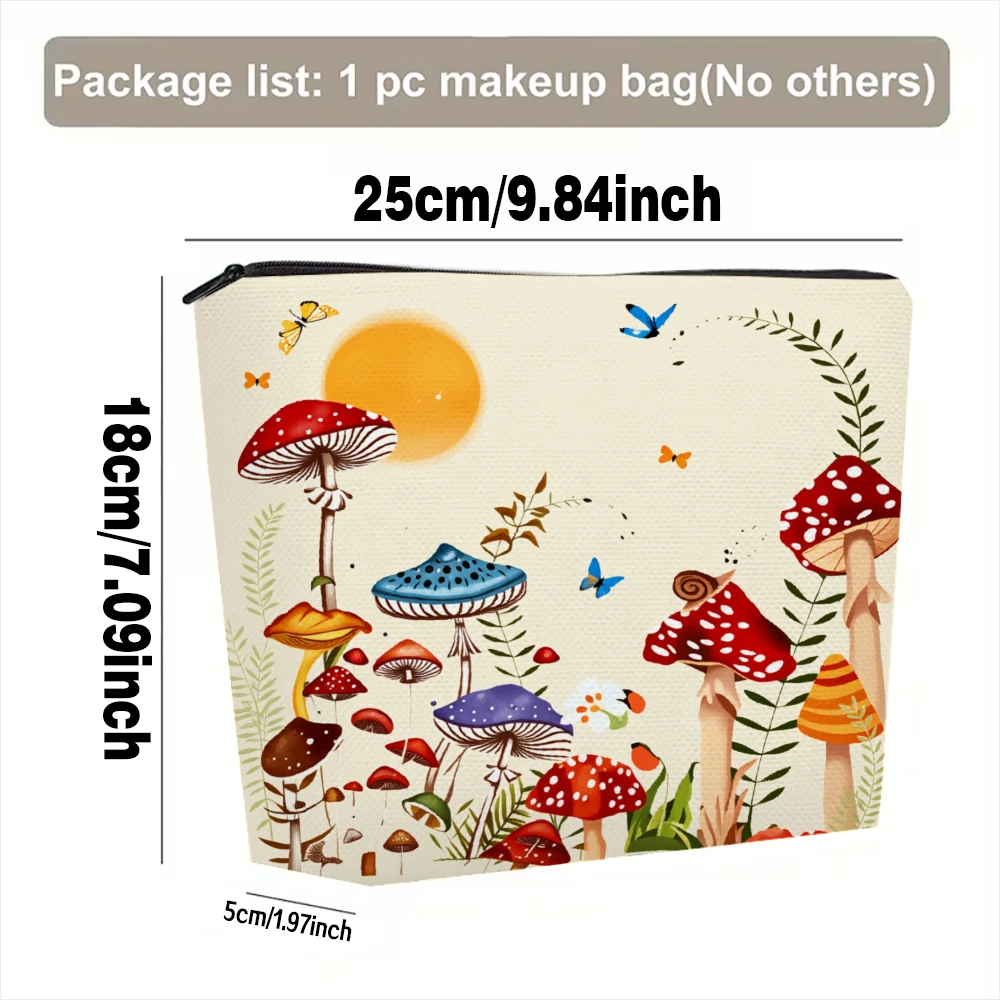 Mushroom Forest Sun Butterflies Leaves Makeup Bags for Girls Cosmetic Pouch Toiletry Bag Pencil Case Travel Storage view 2