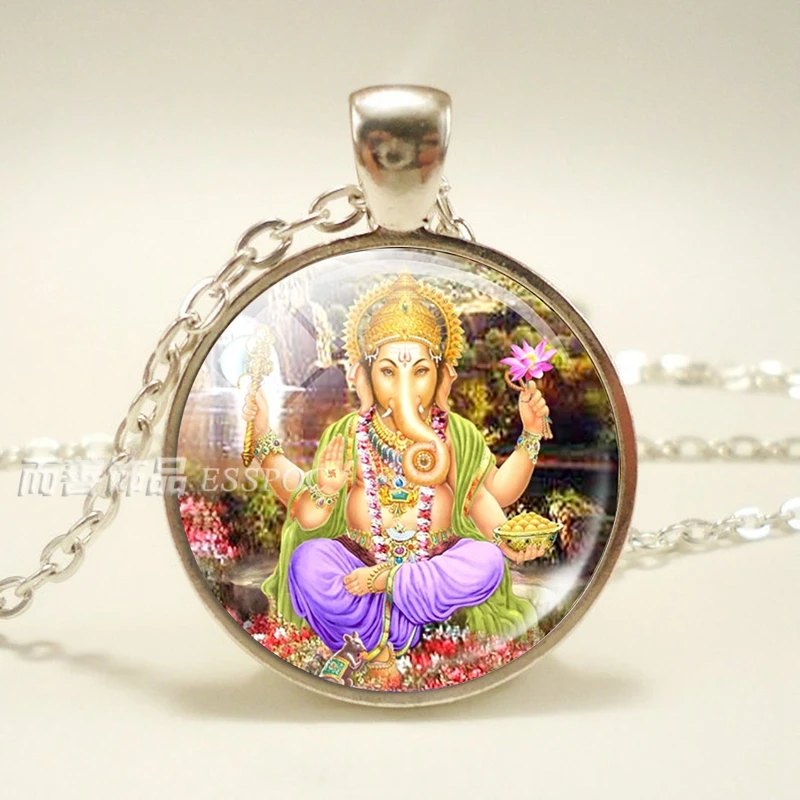 Lakshmi Goddess Glass Dome Fashion Accessories Necklace Jewelry Hinduism Amulet Charm Glass Cabochon Pendant for Him or Her