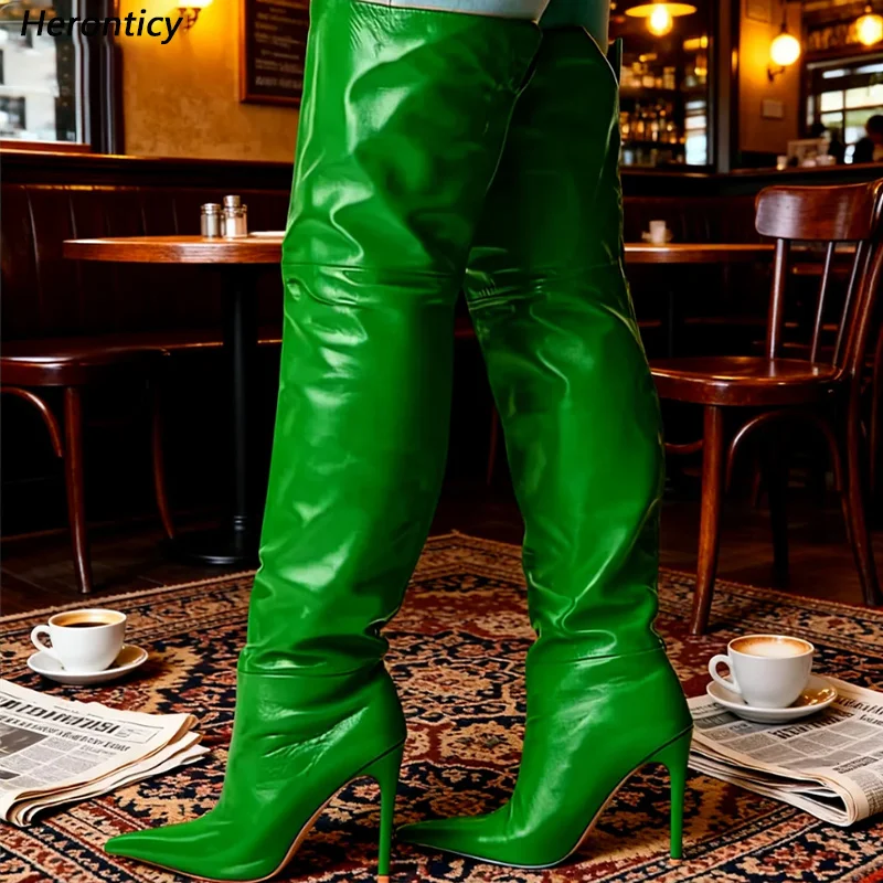 Heronticy Handcrafted Purple Leather Over-Knee Boots - Stiletto Heel Bold Statement Design Ladies US Size 5-15