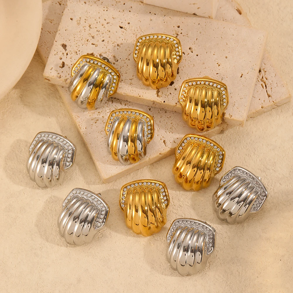 18K Goldfarbene Edelstahl-Ohrstecker mit Muschelmotiv, hochwertige, wasserdichte, romantische, schicke Schmuckstücke, Geschenk für Frauen – Detail 2