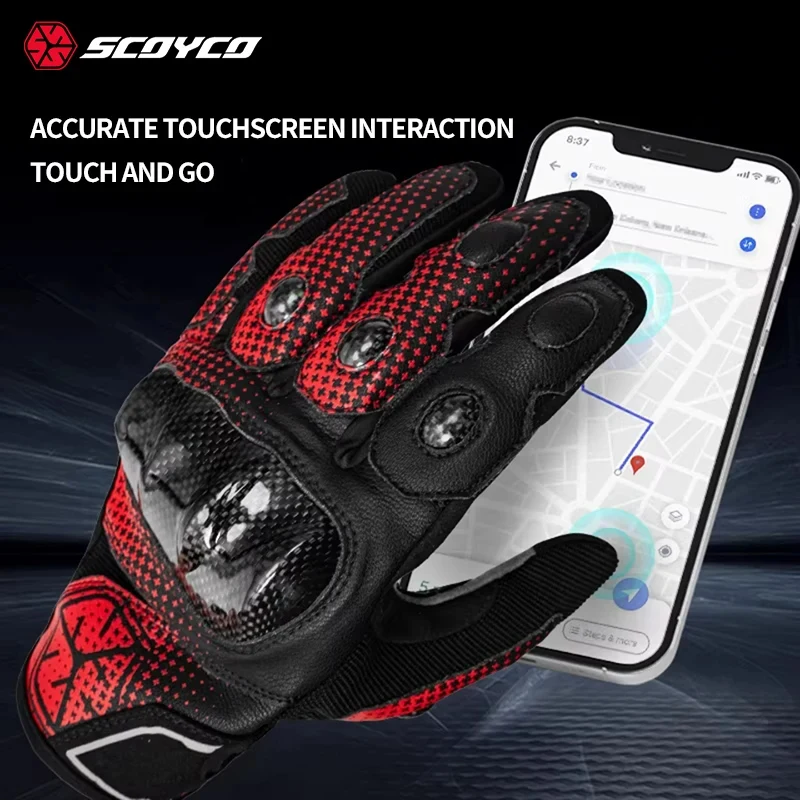 SCOYCO Motorcycle Gloves Carbon Fiber Protection Full Finger Motorbike Gloves Men Women Breathable Tear-resistant Biker Guantes
