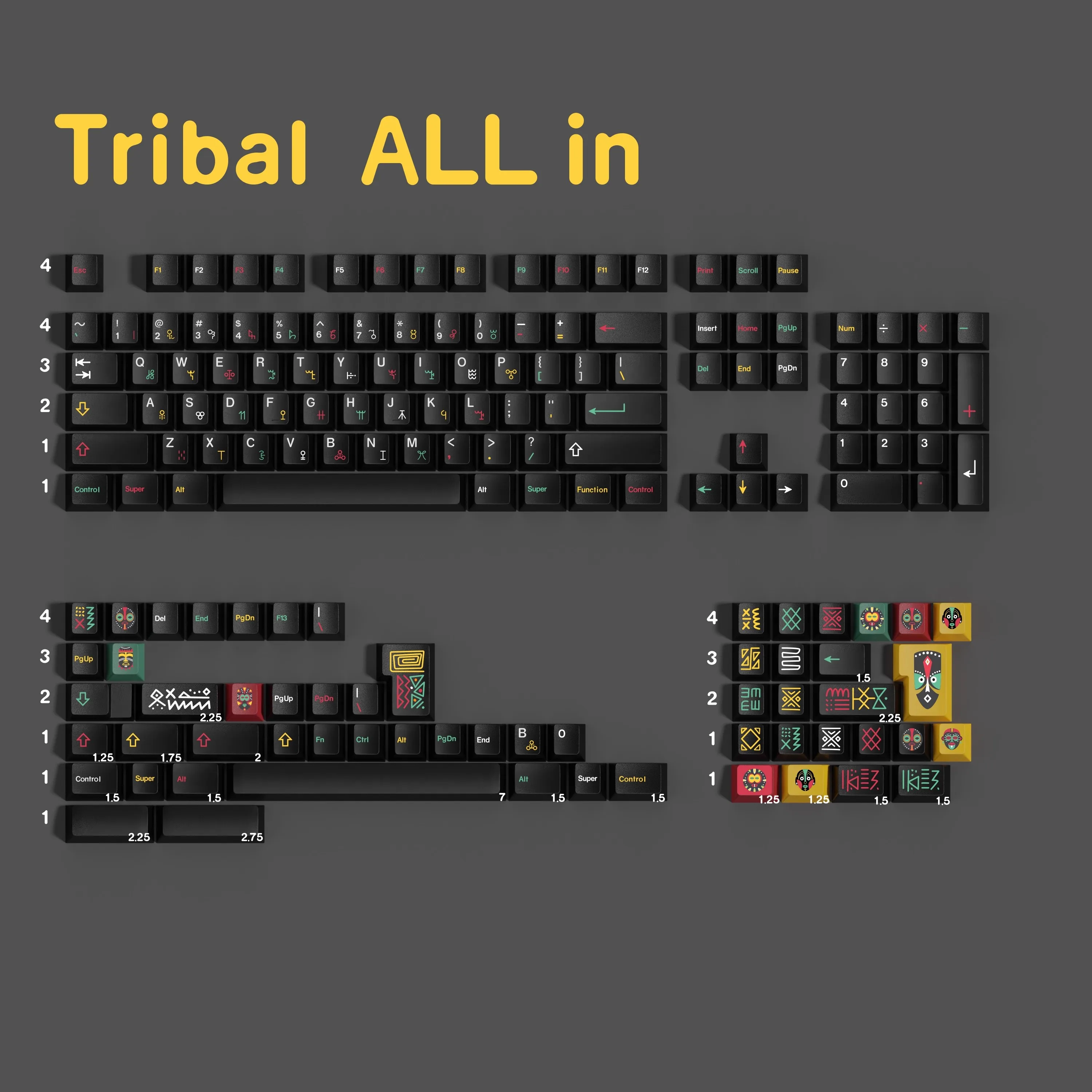 1 Set GMK Tribal Keycaps PBT 5 Side Dye Subbed Key Caps Cherry Profile Lightproof Keycap For Alice Double B Split 7U Spacebar