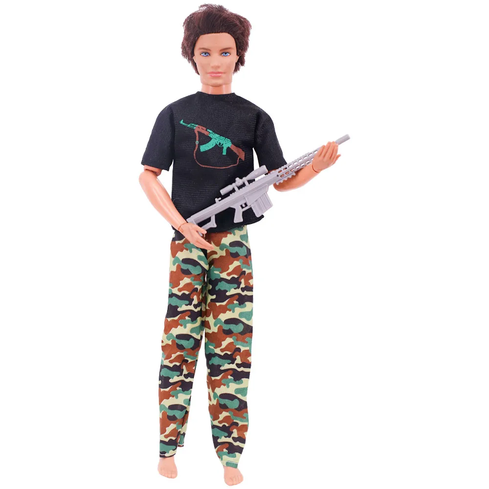 Fashion Camouflage Uniform Ken Barbies Doll Clothes Camouflage Military Uniform Gun Blister Doll Accessories Handmade Daily Suit