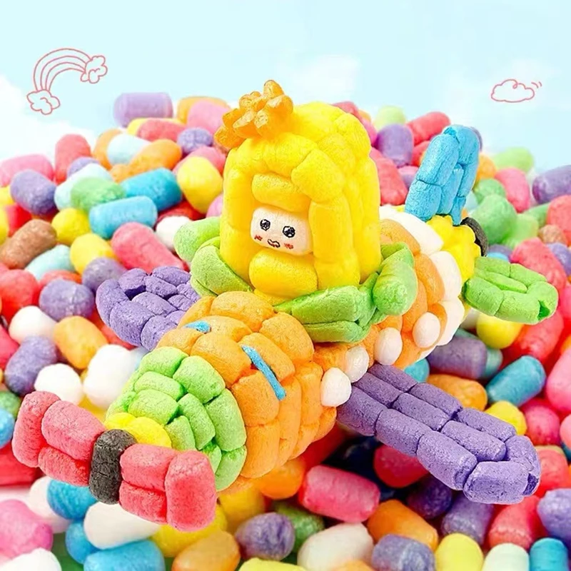 100pcs/bag Children's handmade diy magic corn grain assembled color building blocks educational toys sticky model kit