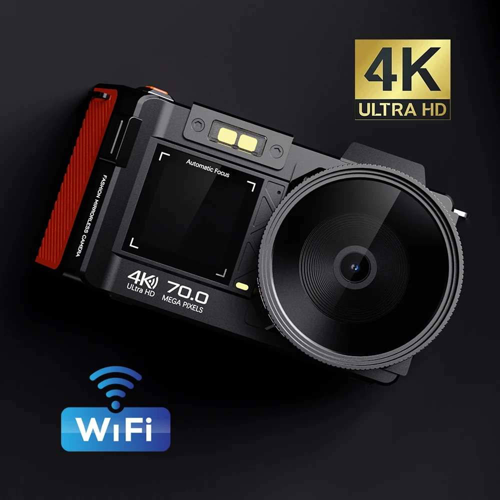 Câmera monocular wi-fi de tela dupla 100d, 4k, uhd, 70mp, câmera digital slr com filtros, flash, lente grande angular, zoom 50x, foco automático