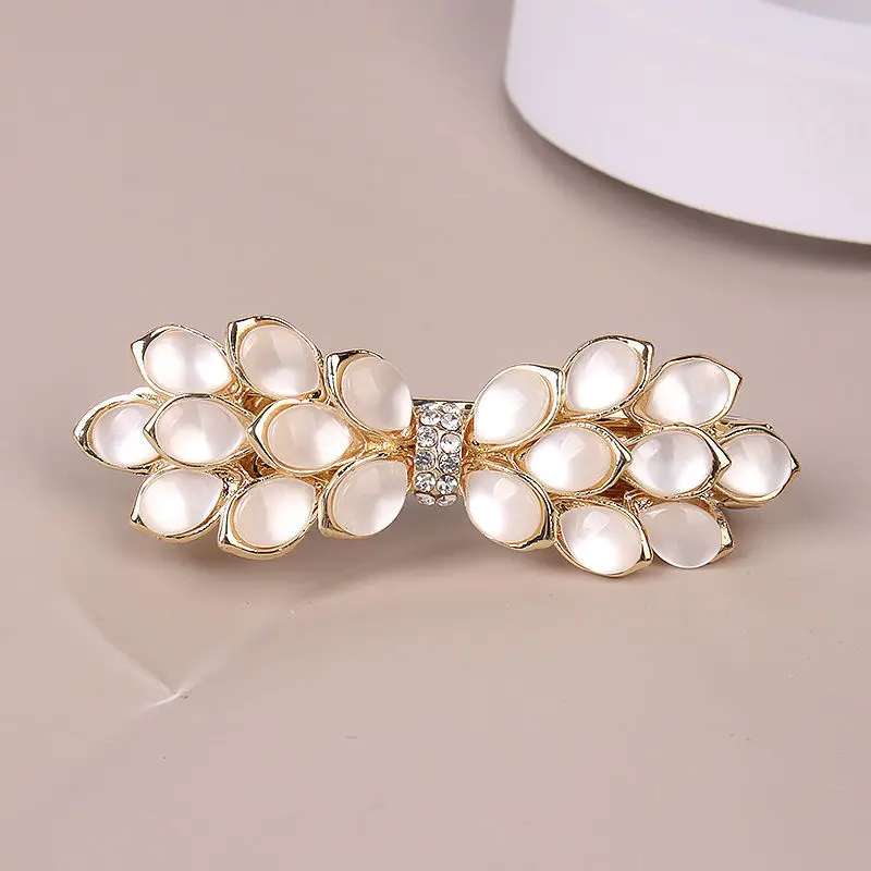 New Korean White Cat\'s Eye Zircon Spring Hair Clip Pearl Bowknot Boutique Alloy Top Clip Elegant Women\'s Fashion Hair Jewelry