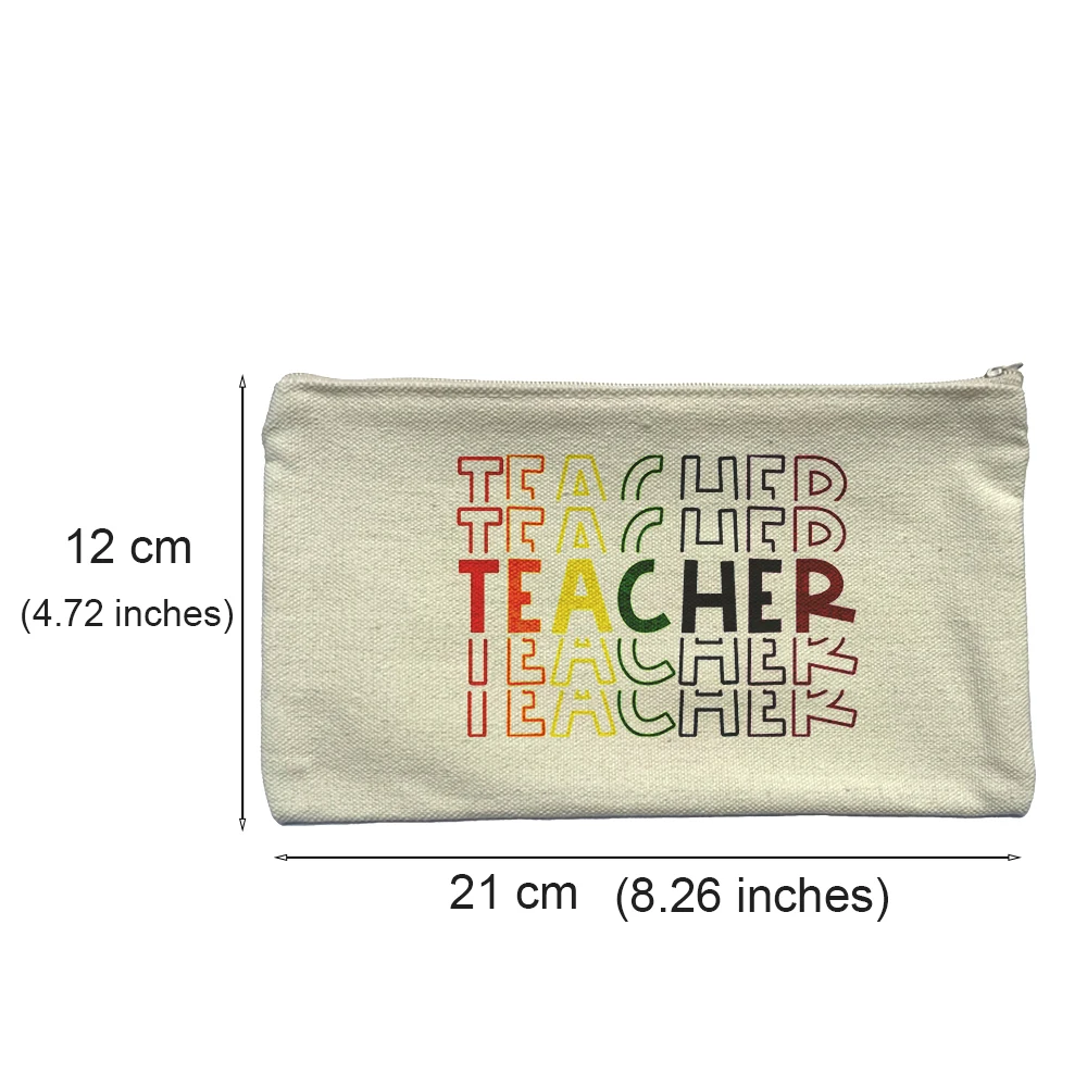 Pencil Bag Case - Teach Love Inspire - Rainbow Pen Holder Canvas Zipper Storage Wallet Teacher Life Day Gift Appreciation Floral