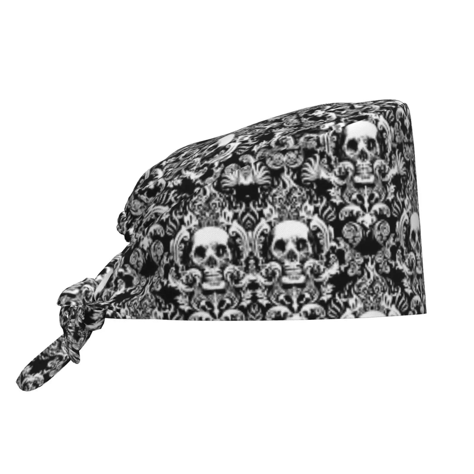 Adjustable Gothic Skull Flower Working Hat Men Women Goth Halloween Surgical Hat Scrub Nursing Doctor Surgeon Cap for Nurse