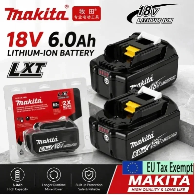 6,0 Ah 18-V-Ersatzakku, kompatibel mit Makita 18-V-LXT BL1860B BL1850B BL1840B BL1830B BL1820 BL1815, mit LED-Anzeige